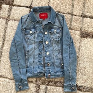 Guess, size small jean jacket, light denim wash.
